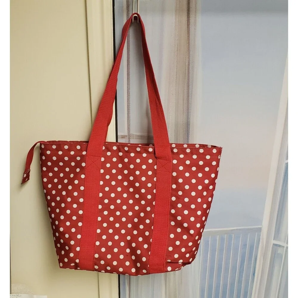 Disney Minnie Mouse Canvas Zip Tote Bag Red White Polka Dot Beach Polka-Dot Boho